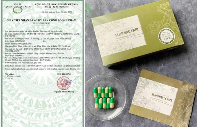 Sản phẩm giảm cân Slimming Care đã được Cục ATTP ký giấy tiếp nhận công bố chất lượng.