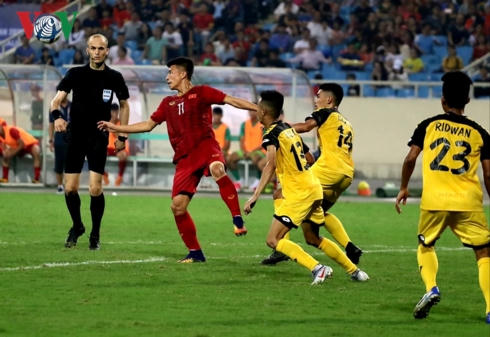 U23 Brunei thậm chí không tung ra một pha dứt điểm nào về phía cầu môn U23 Việt Nam. (Ảnh: CTV Hồng Ngọc).