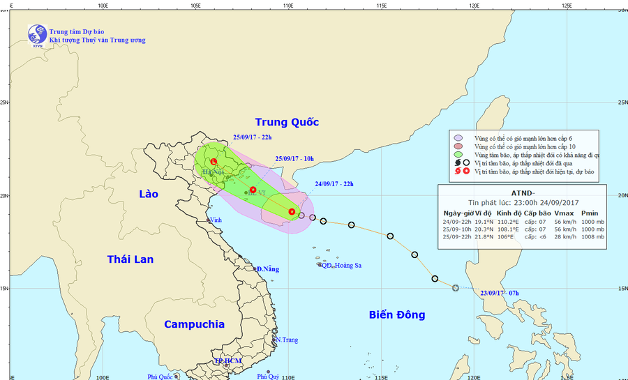Vị trí, hướng đi của áp thấp nhiệt đới. Ảnh: nchmf.gov.vn