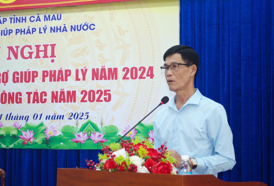Tiến sỹ Phạm Quốc Sử - Phó Giám đốc Sở Tư pháp tỉnh Cà Mau, phát biểu chỉ đạo Hội nghị.