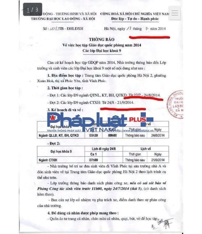 Mặc dù sinh viên đã hoàn thành và lấy chứng chỉ môn học GDQP-AN, nhưng nhà trường vẫn "truy thu" học phí theo Nghị định có hiệu lực sau đó hai năm.