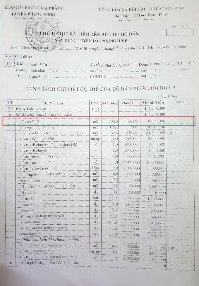 Năm 2006 đất ông Văn được xác định vị trí 2, nhưng sau đó...