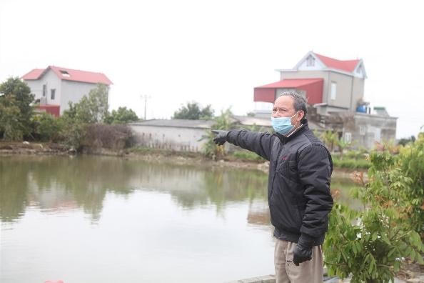 Khu vực ao nhà ông Đào Văn Hà phát hiện bãi cọc gỗ lim và khúc gỗ lim được tìm thấy dưới đáy ao hàng chục năm trước.