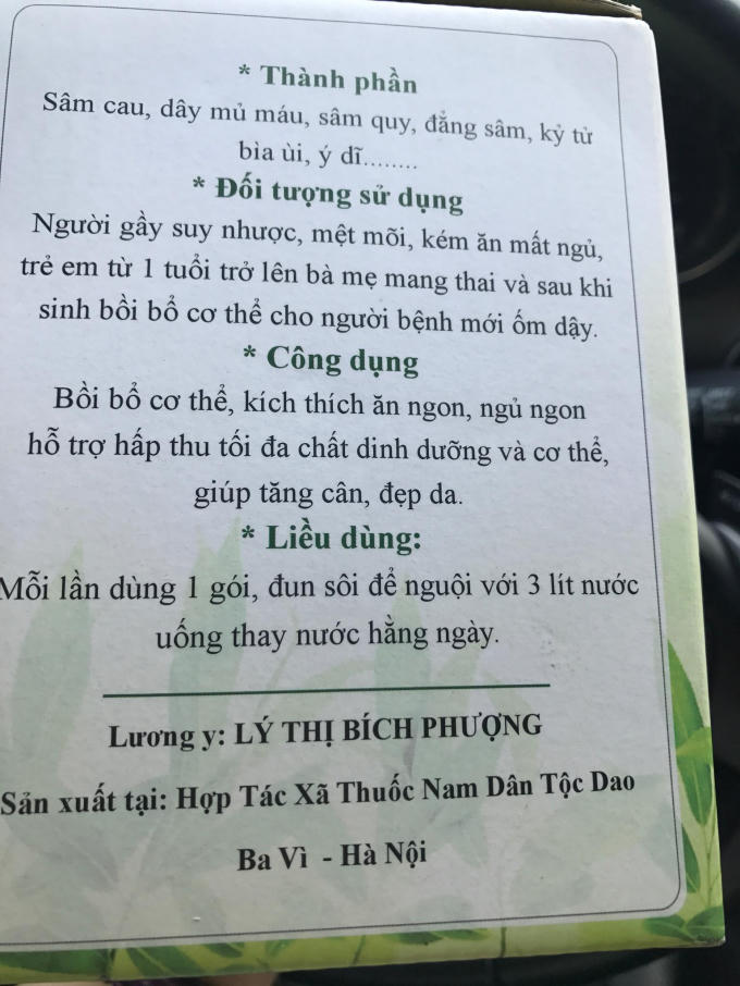 Thành phần của loại Thảo mộc tăng cân Trần Kim Huyền cùng hướng dẫn sử dụng.