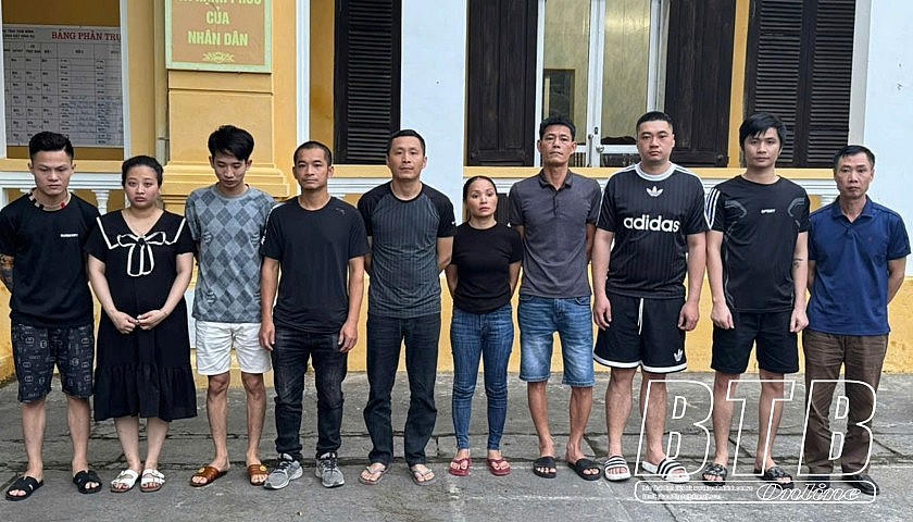 Các đối tượng bị cơ quan Công an tạm giữ. Ảnh: Báo Thái Bình