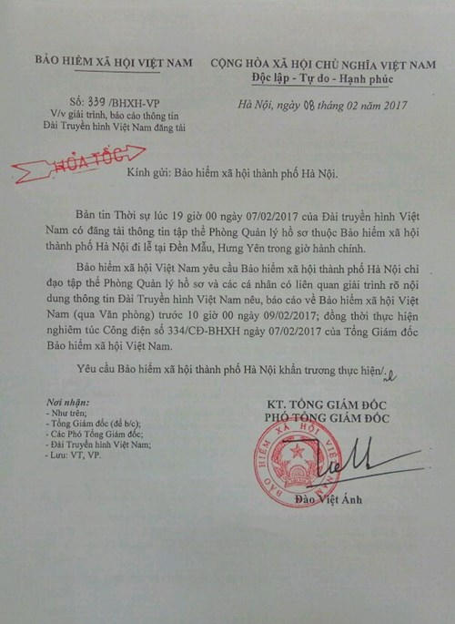 Công văn Bảo hiểm xã hội Việt Nam gửi Bảo hiểm xã hội thành phố Hà Nội.