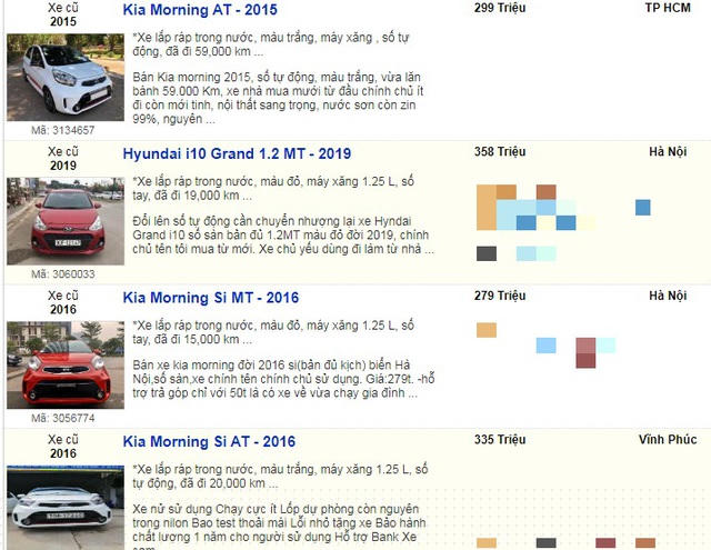 Các mẫu xe giá rẻ như Kia Morning, Hyundai i10 đều có giá rất rẻ, loại xe này có mức giá luôn rất thấp
