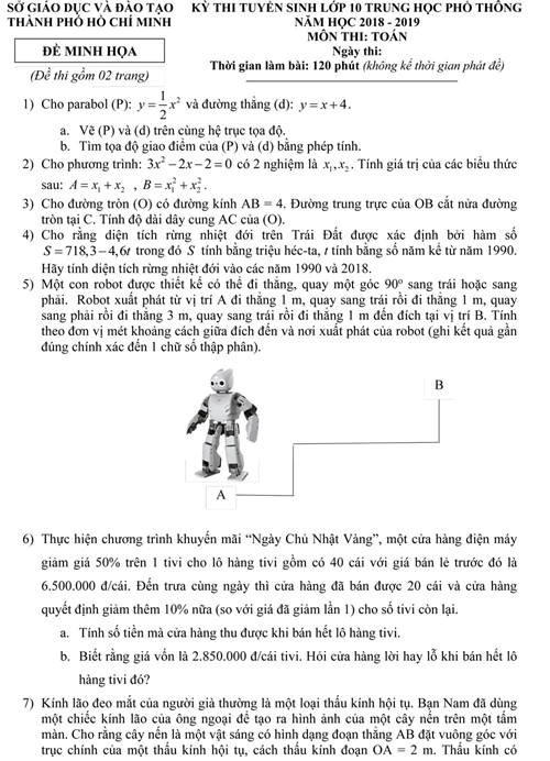 TP HCM công bố đề minh họa môn Toán lớp 10 năm 2018