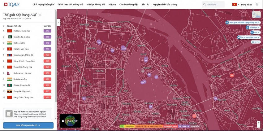 Không khí Hà Nội tiếp tục ô nhiễm ở mức cao.