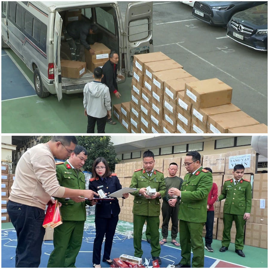 Công an kiểm tra và phát hiện số thuốc lá lậu của nhóm đối tượng.