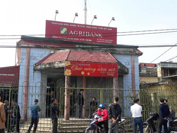Phòng Giao dịch Ngân hàng Agribank chi nhánh huyện Vũ Thư, nơi vừa xảy ra vụ cướp.