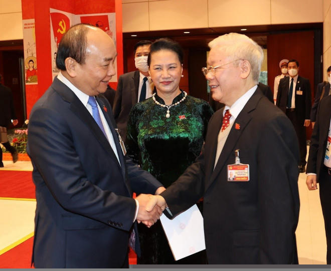 Tổng Bí thư, Chủ tịch nước Nguyễn Phú Trọng, Thủ tướng Nguyễn Xuân Phúc và Chủ tịch Quốc hội Nguyễn Thị Kim Ngân (ảnh TTXVN).