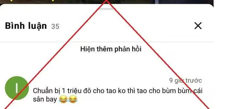 Nội dung bình luận đe dọa an ninh hàng không trên không gian mạng.
