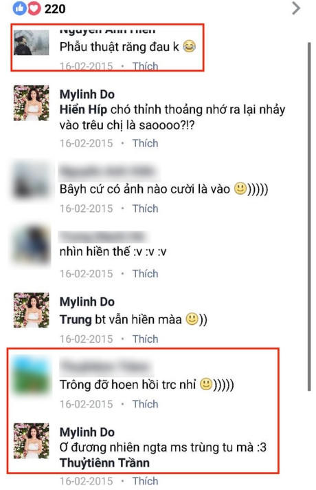 Cụ thể, trong bức ảnh có cuộc trò chuyện qua lại giữa Tân Hoa hậu và bạn bè của cô, trong đó có khẳng định vừa "trùng tu" hàm răng (???).