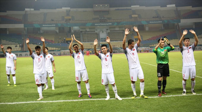 Các cầu thủ U23 Việt Nam sau chiến thắng trước Nepal. Ảnh: Đ.Đ