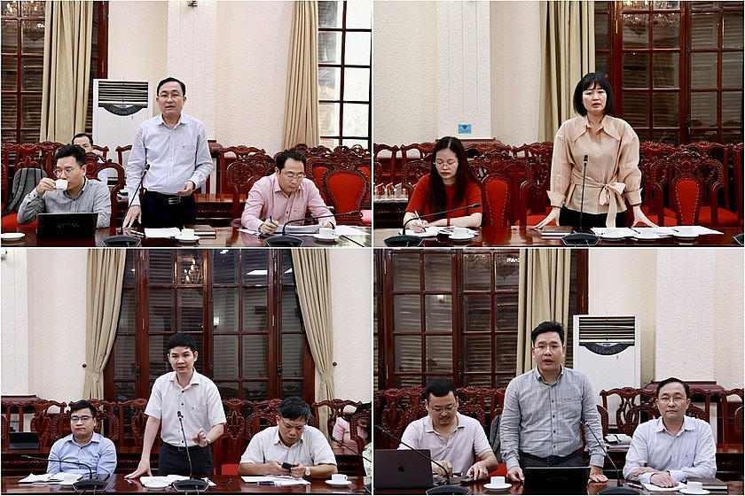 Đại diện Cục PBGDPL và các đơn vị trao đổi tại buổi làm việc.