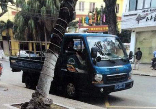 Xe biển xanh của UBND phường Thanh Khê Đông đậu lấn vạch dừng xe buýt đã bị người dân ghi hình, phản ánh lên trang Facebook của CSGT.