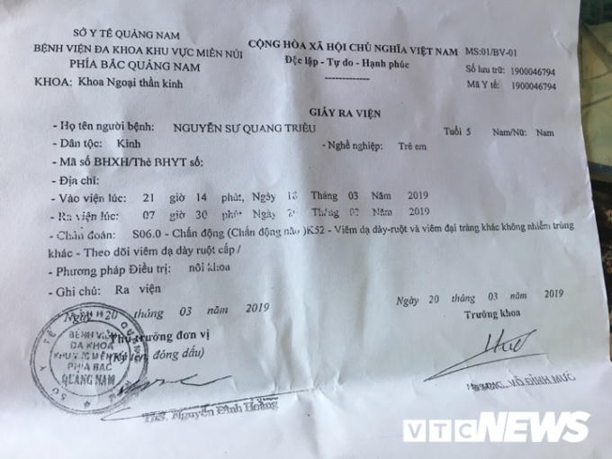 Kết quả chẩn đoán cháu Triều bị chấn động não.