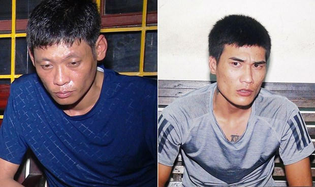 “Trùm” ma túy mang 3 tiền án Võ Ngọc Anh (trái) và đệ tử thân cận Huỳnh Hùng.