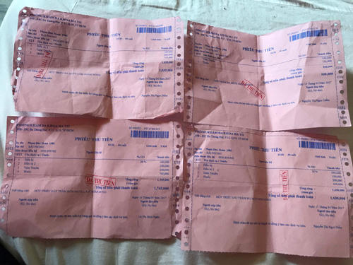 Phiếu thu tiền cắt trĩ của phòng khám MAYO gửi lại cho anh Hoàn. (ảnh H.A.T)