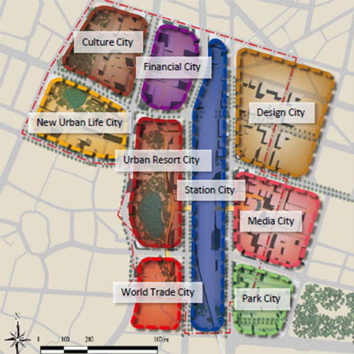 9 phân khutrong đồ án quy hoạch ga Hà Nội và vùng phụ cận.