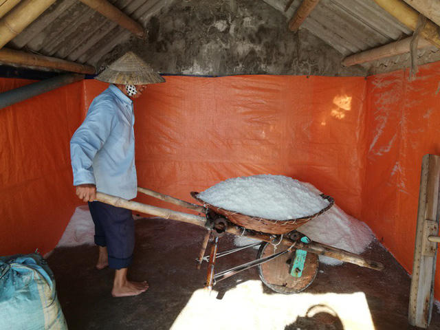 Muối ướt sau khi được đưa vào kho cho ráo nước sẽ được bán với giá 2 nghìn đồng/kg.