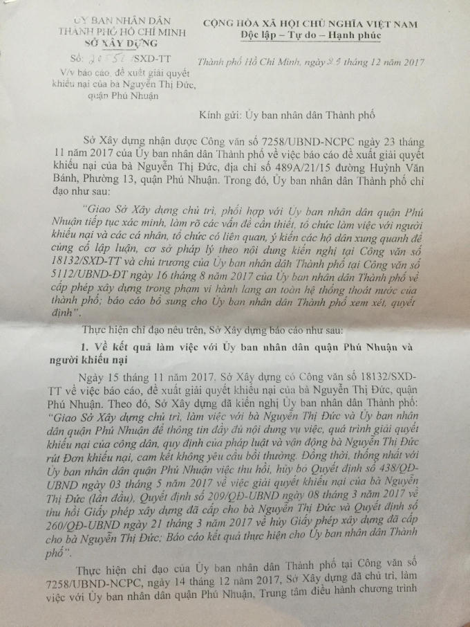 Báo cáo và đề xuất của Sở Xây dựng gửi UBND TP HCM.