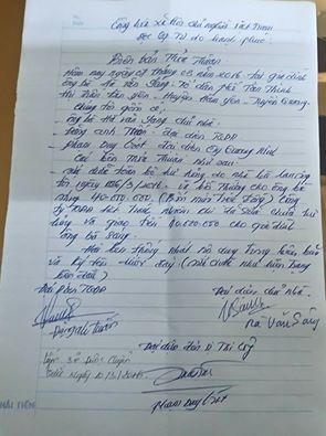 Biên bản thỏa thuận đền bù thiệt hại, giữa chủ đầu tư xây dựng và các hộ liền kề.