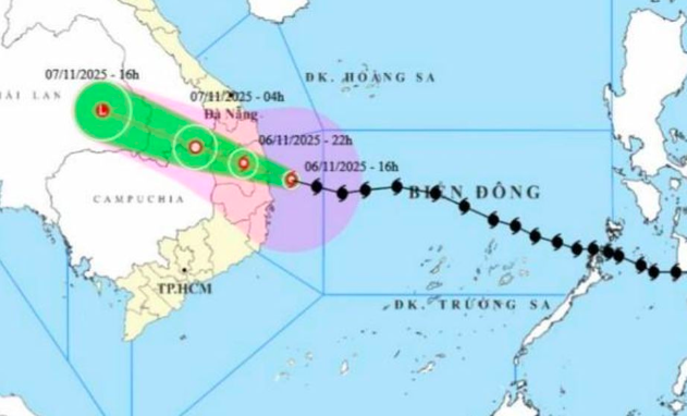 Hướng di chuyển của bão số 13.