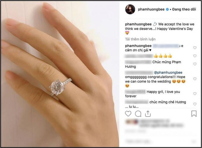 Hoa hậu Phạm Hương cũng tiết lộ đã đính hôn với bạn trai đúng ngày Valentine.