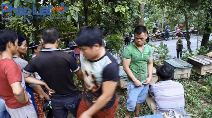 Hàng trăm người bao vây trại ong mật của ông Nguyễn Đức Hải. (Ảnh: Bạn đọc)