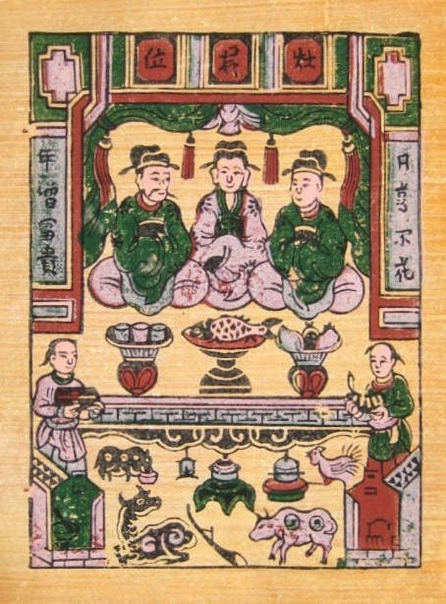 Tranh về sự tích ông công ông táo. Ảnh minh họa.