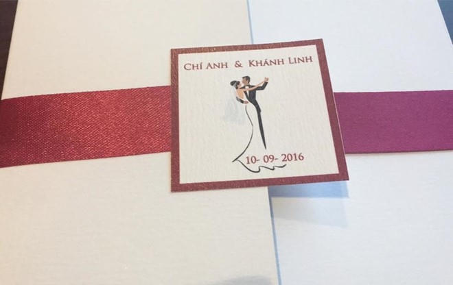 Thiệp mời cưới của Chí Anh được Hoa hậu Mai Phương Thúy chia sẻ trên trang cá nhân. Ảnh: FB Mai Phương Thúy.