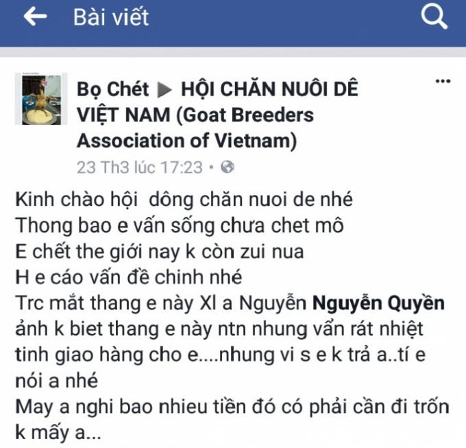 Bọ Chét thông báo mình còn sống... (Ảnh: chụp từ facebook).