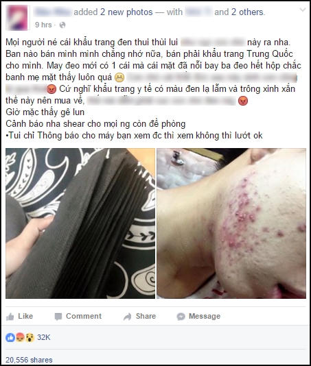 Ngã ngửa' khẩu trang y tế giá rẻ làm từ giấy vệ sinh Trung Quốc (Ảnh Facebook)
