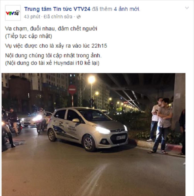 Hiện trường vụ tai nạn. Nguồn: Facebook Trung t&acirc;m tin tức VTV24.