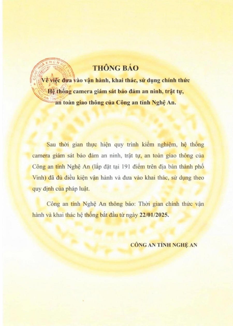 Thông báo của Công an tỉnh Nghệ An.