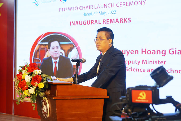 Thứ trưởng Bộ Khoa học và Công nghệ Nguyễn Hoàng Giang phát biểu tại buổi lễ.