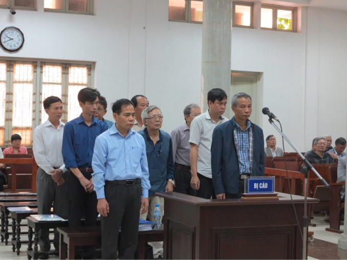 Các bị cáo tại phiên tòa sơ thẩm.