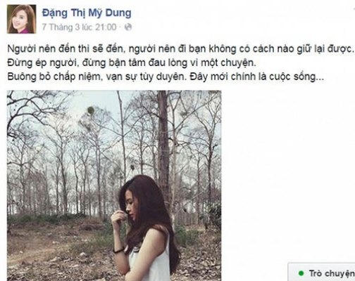 Về phần Midu, cô cũng liên tiếp đăng những dòng trạng thái ám chỉ sự buông bỏ trên trang cá nhân của mình. Ảnh: facebook.
