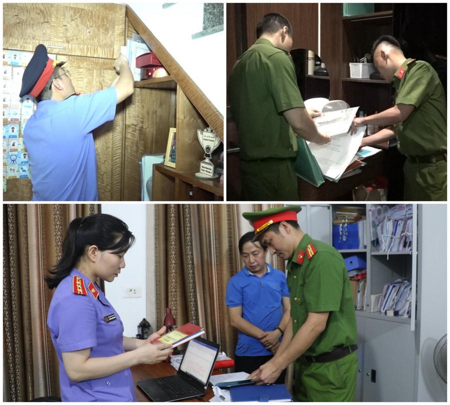 Khám xét nơi ở, nơi làm việc các bị can - Ảnh Công an Nghệ An.