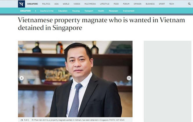 Hình ảnh Phan Van Anh Vu trên tờ The Straits Times.