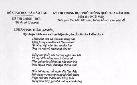 Bài thơ gây tranh cãi cộng đồng mạng trong kỳ thi THPT Quốc gia 2016.