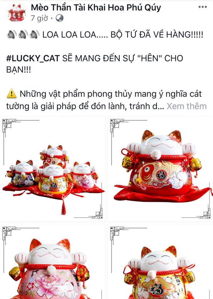 Một quảng cáo “mèo thần tài phong thuỷ” mang đến may mắn và tiền bạc cho khách hàng.