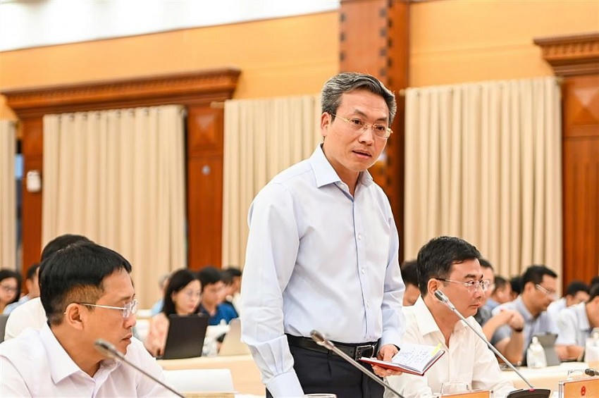 Thiếu tướng Nguyễn Quốc Toản, Chánh Văn phòng Bộ, Người phát ngôn Bộ Công an phát biểu tại Họp báo. Ảnh: BCA
