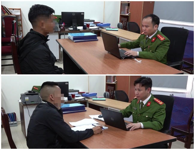 Các đối tượng tại cơ quan Công an.
