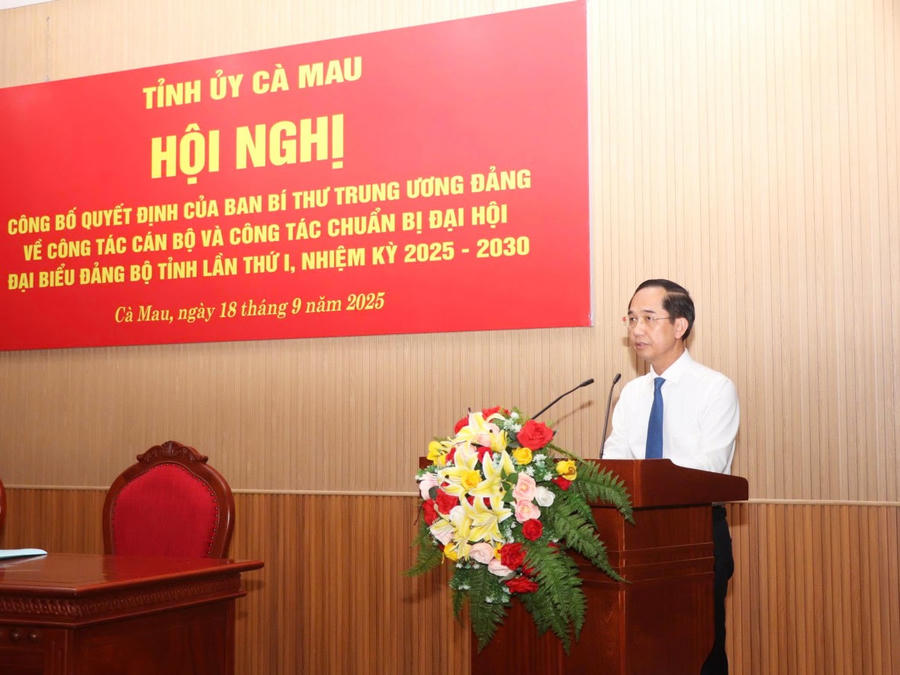 Tân Phó Bí thư Tỉnh ủy Cà Mau Hồ Thanh Thủy, phát biểu nhận nhiệm vụ.