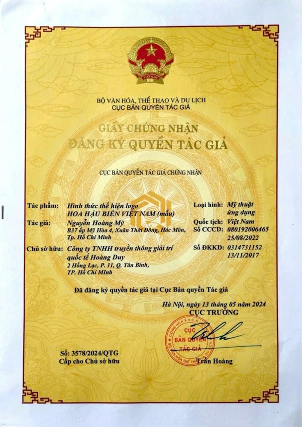 Bản quyền tổ chức cuộc thi Hoa hậu Biển Việt Nam 2024.