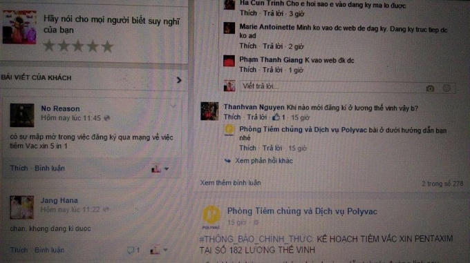Trên fanpage của Phòng tiêm chủng và dịch vụ Polyvac nhận được rất nhiều bức xúc của người dân.