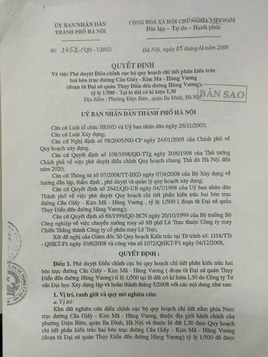 Quyết định 2452 của UBND TP Hà Nội.